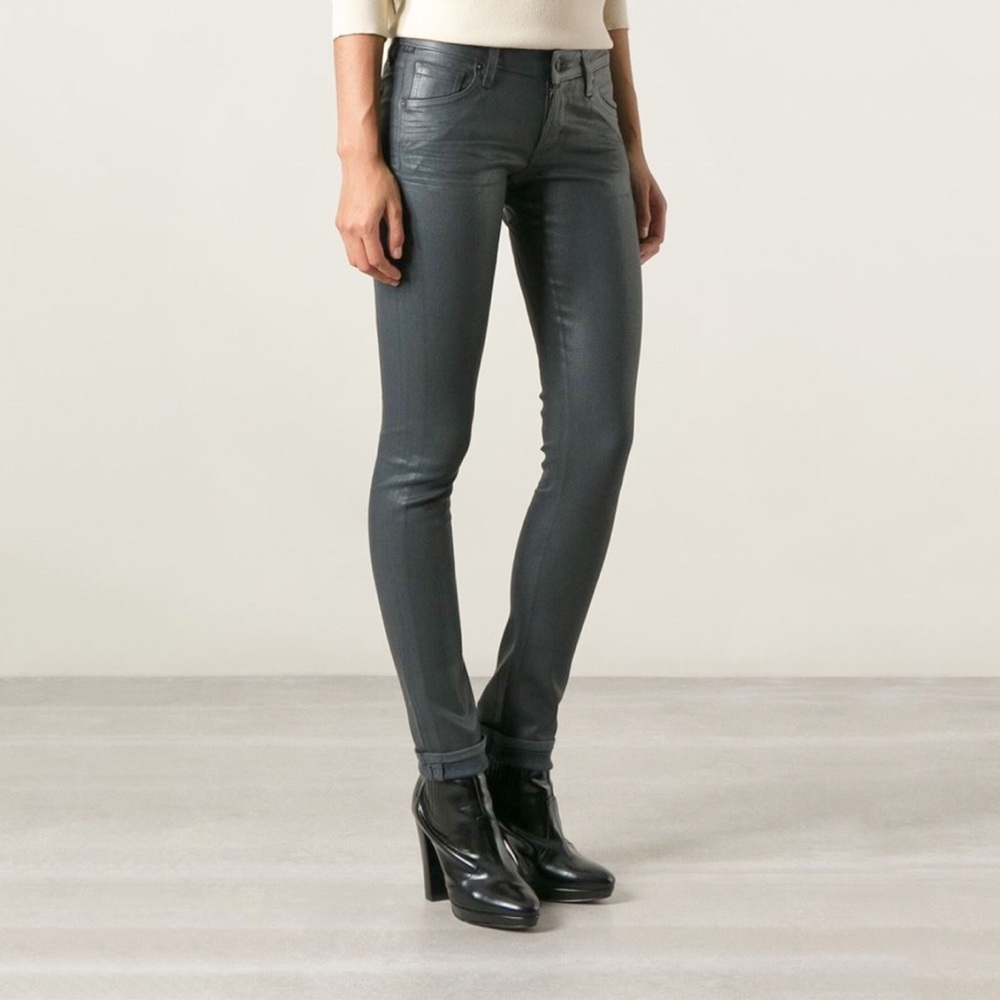 Citizens of Humanity Racer Charcoal Gray Coated Skinny Jeans Leatherette Size 25 - Picture 1 of 9